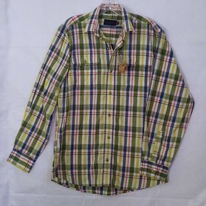 NWT Blue Star White with Green, Yellow, Blue and Red Plaid Dress Shirt Men's Med